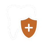 Outline of a tooth with a brown shield featuring a white medical cross in front, symbolizing dental health or protection—ideal for resources about Electrical careers Arizona and wellness within the state.