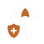A brown and white umbrella icon with a shield featuring a white cross, symbolizing protection, healthcare, and the security offered by electrical careers in Arizona.