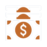 Icon of two stylized paper bills with a dollar sign in the center, colored in white and brown—ideal for illustrating electrical careers Arizona and financial themes.