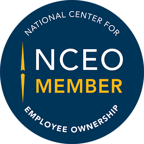 A circular badge with the text "National Center for Employee Ownership, NCEO Member" in white and yellow on a blue background—ideal for showcasing Electrical careers Arizona professionals committed to employee ownership.