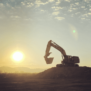 An excavator sits atop a dirt mound at sunrise, silhouetted against a bright sky with scattered clouds—a symbol of progress where Home – Rural Electric projects shape the landscape. An excavator sits atop a dirt mound at sunrise, silhouetted against a bright sky with scattered clouds—a symbol of progress where Home - Rural Electric projects shape the landscape.